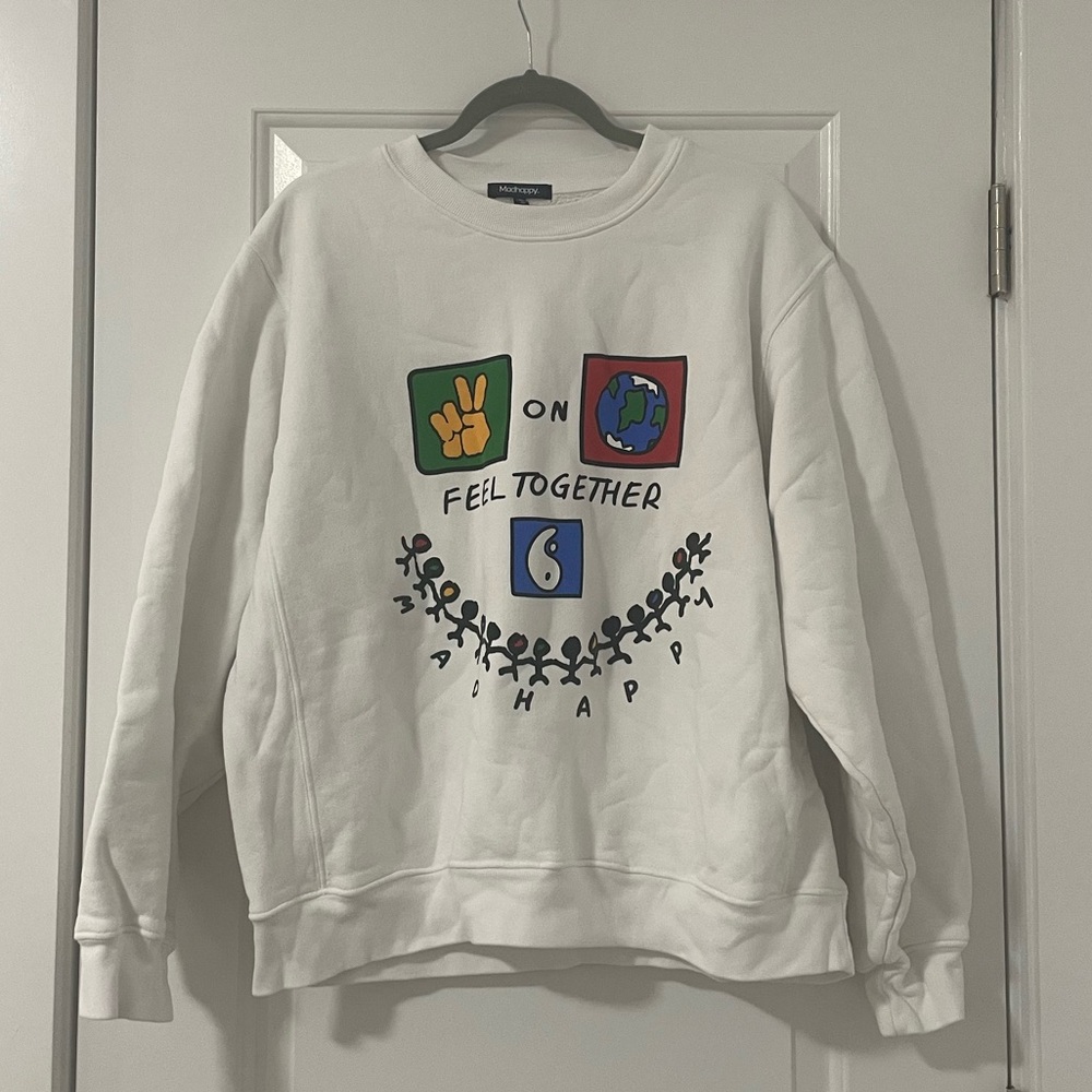 Madhappy Unisex 6th Anniversary White Fleece Crewneck XL